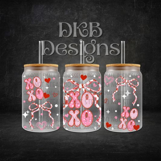 Xoxo checker 16oz glass can UV DTF