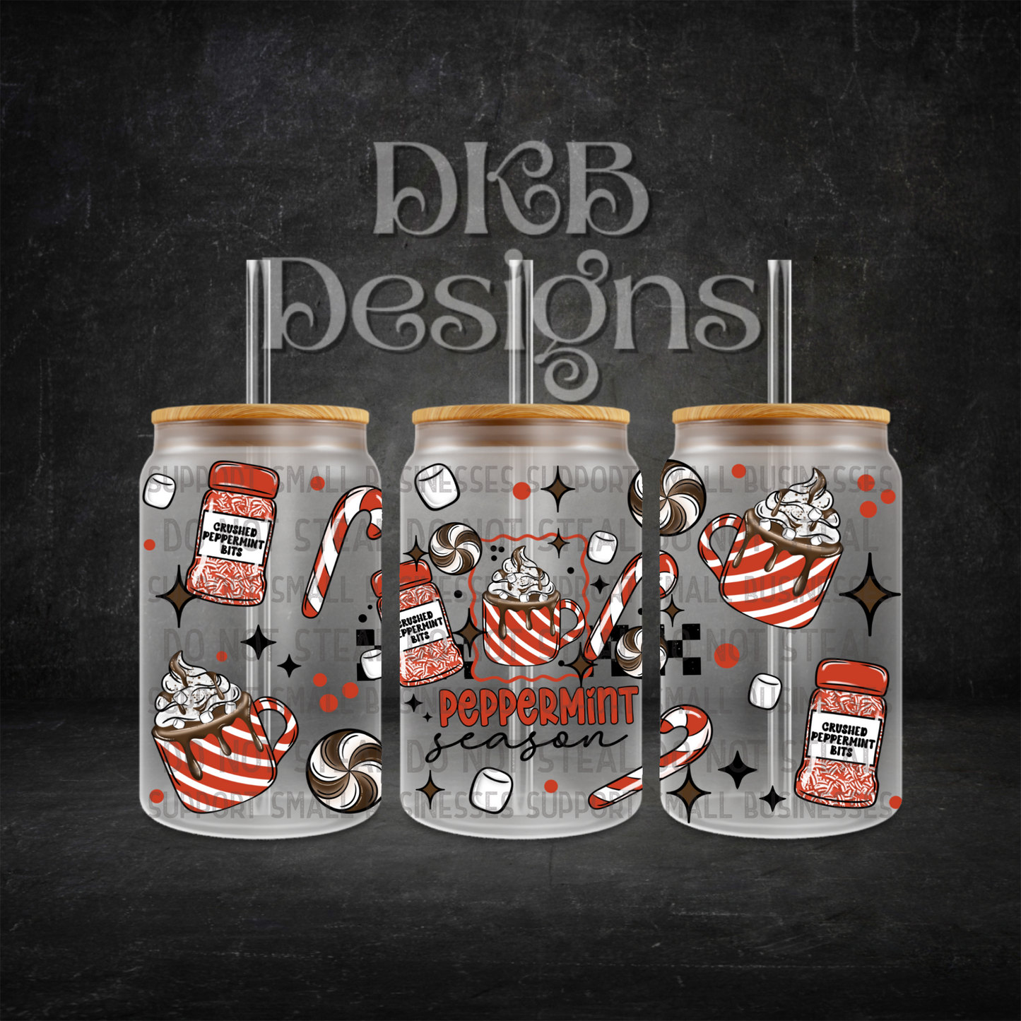 Peppermint 16oz glass can UV DTF