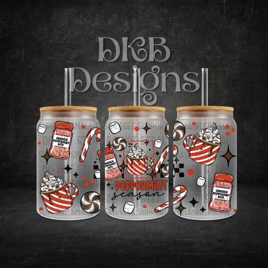 Peppermint 16oz glass can UV DTF