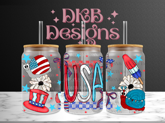 Usa 16oz glass can UV DTF