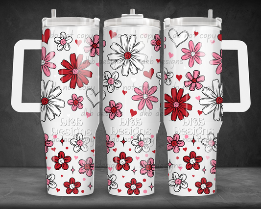 Floral hearts 40oz Tumbler UV DTF