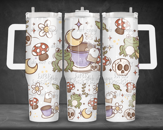 Cottagecore frog tea 40oz Tumbler UV DTF