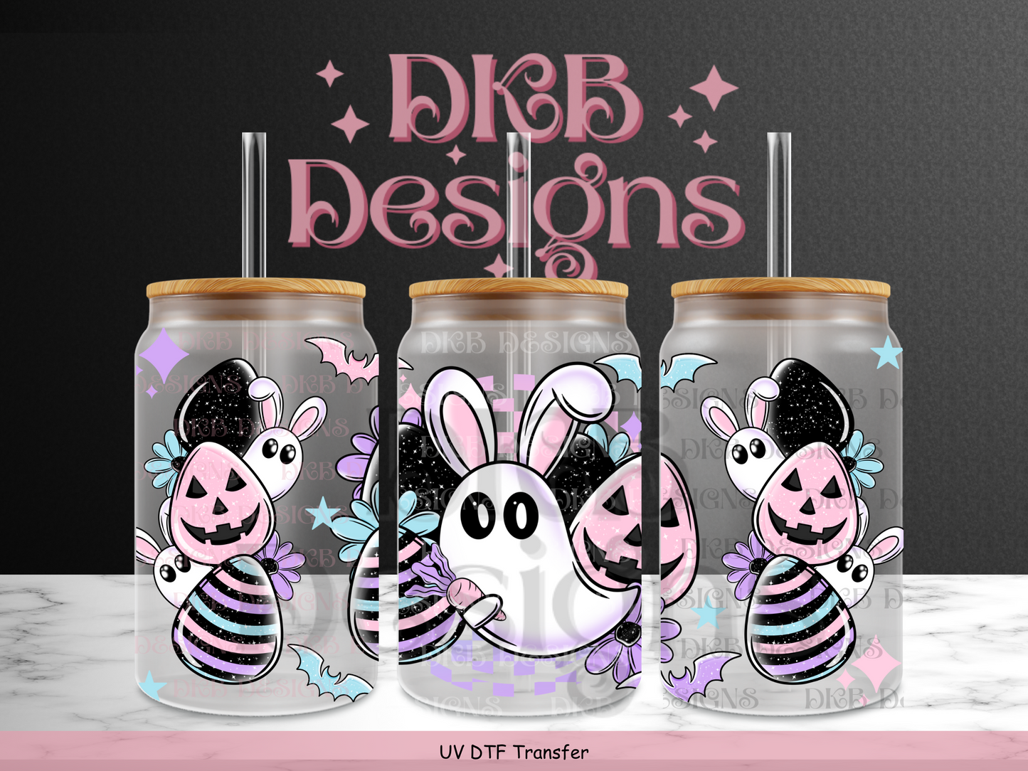 Spooky easter 16oz glass can UV DTF