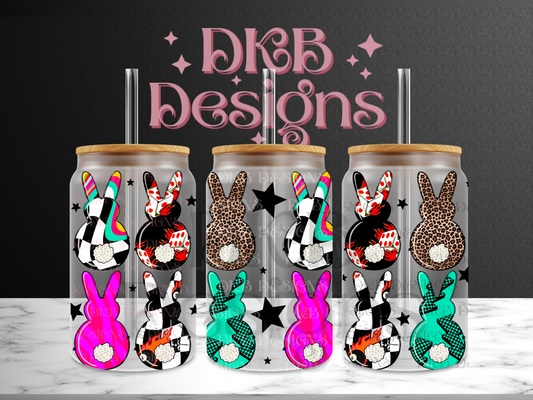 Grunge bunnies 16oz glass can UV DTF
