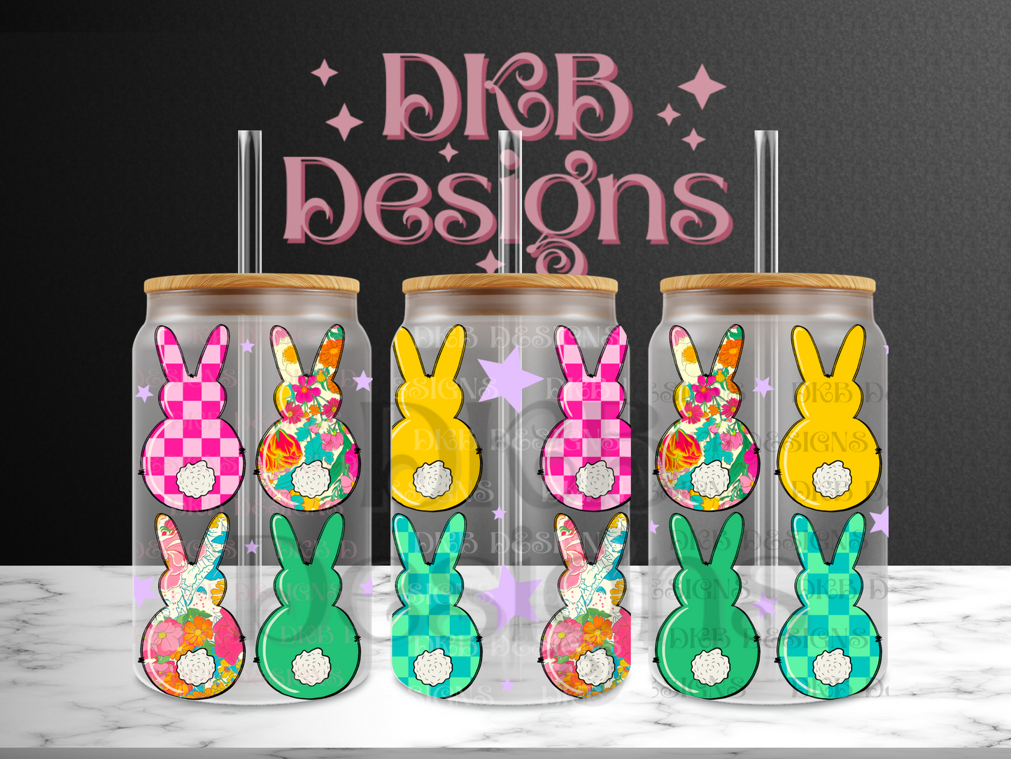 Floral bunnies 16oz glass can UV DTF