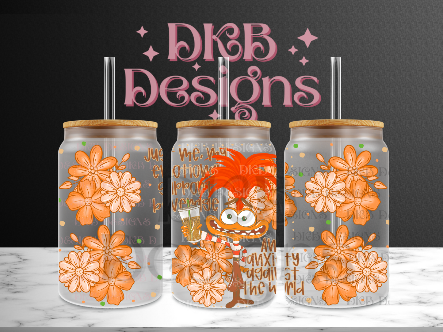 Anxiety 16oz glass can UV DTF