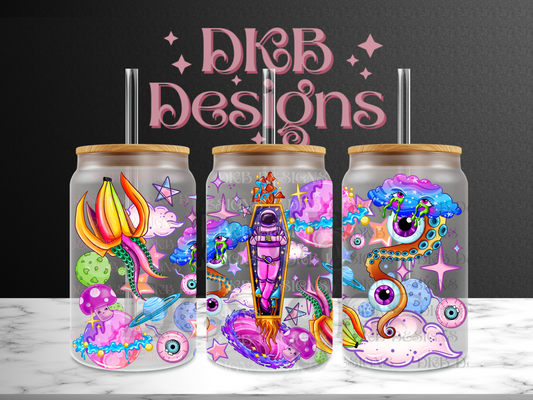 Take a trip 16oz glass can UV DTF