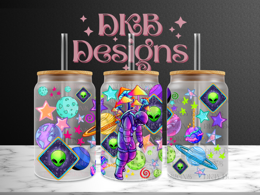 Stuck in space 16oz glass can UV DTF