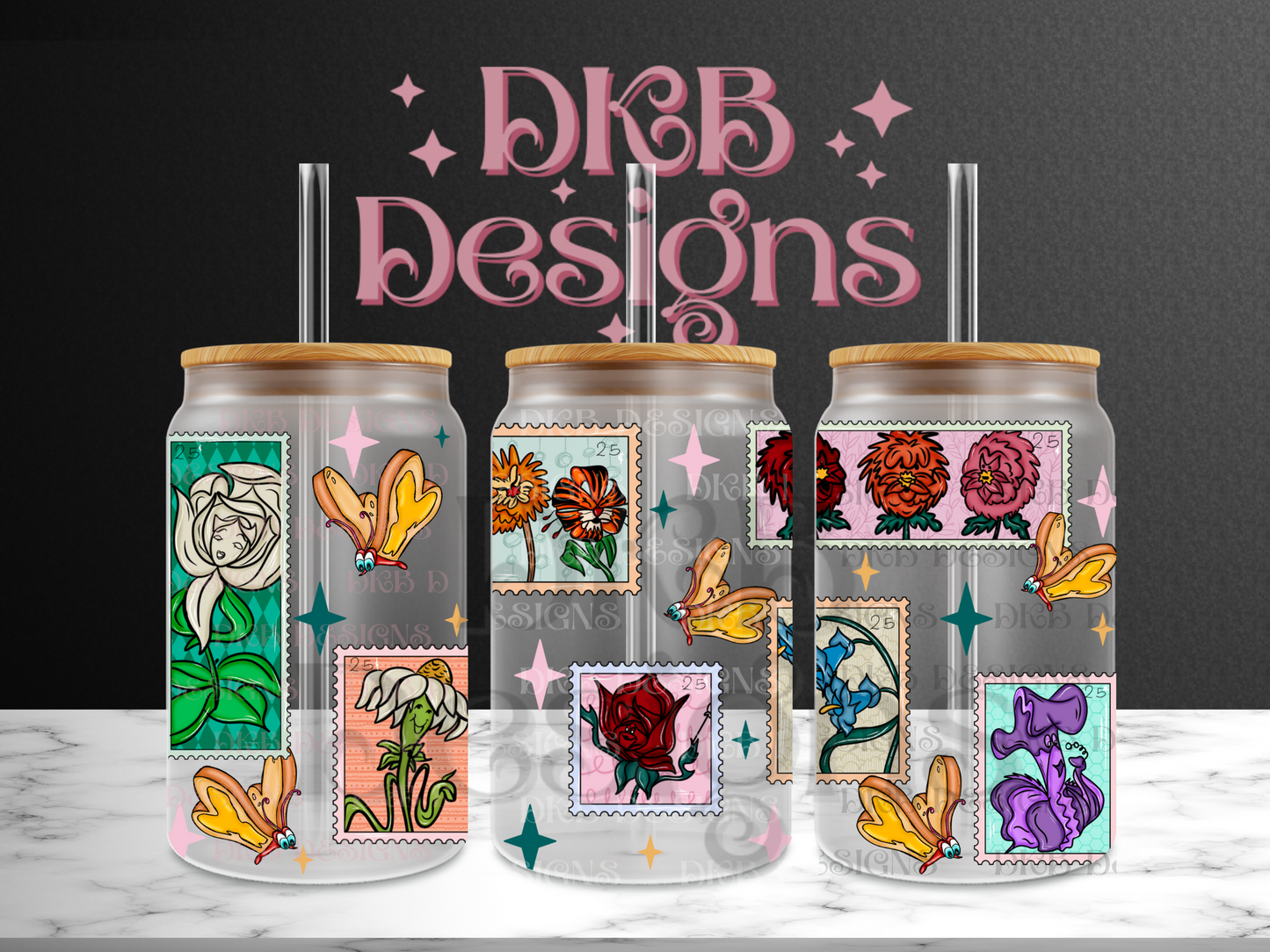 Flower stamps 16oz glass can UV DTF