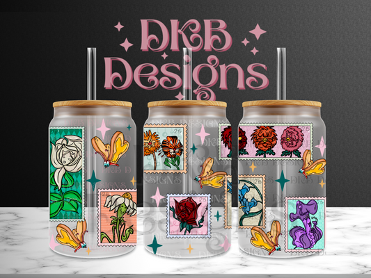 Flower stamps 16oz glass can UV DTF