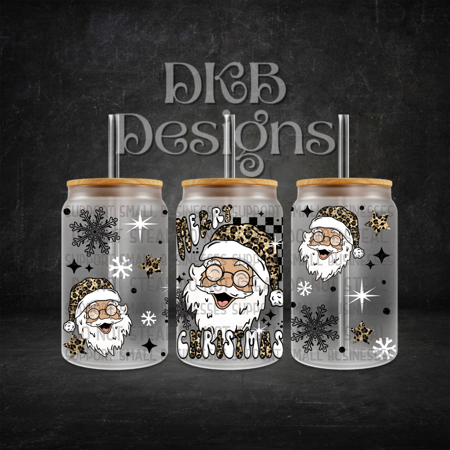 Cheetah merry Christmas 16oz glass can UV DTF