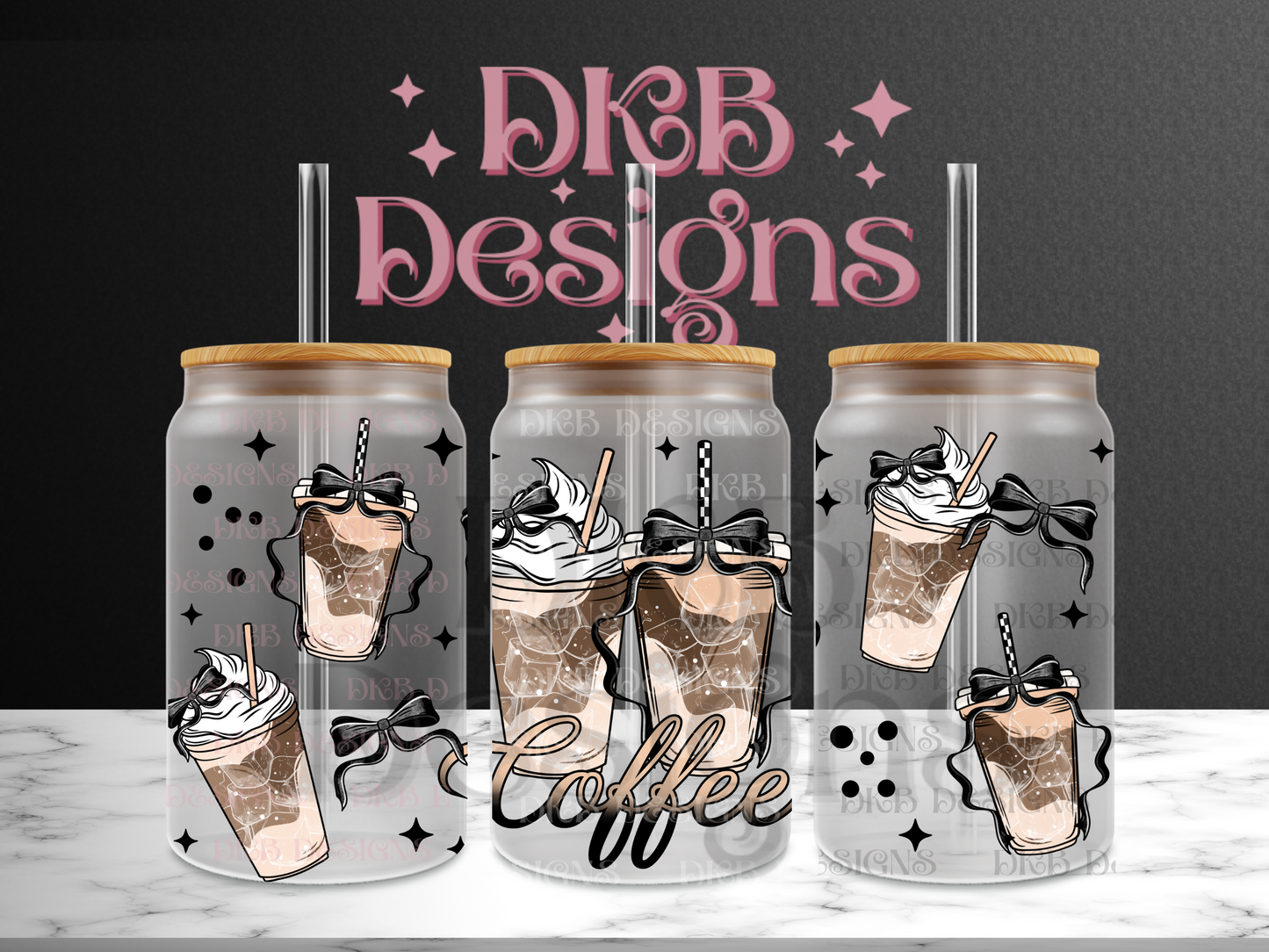 Black coffee bows 16oz glass can UV DTF