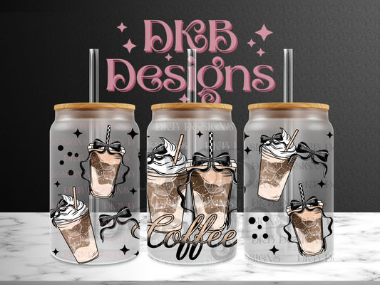 Black coffee bows 16oz glass can UV DTF