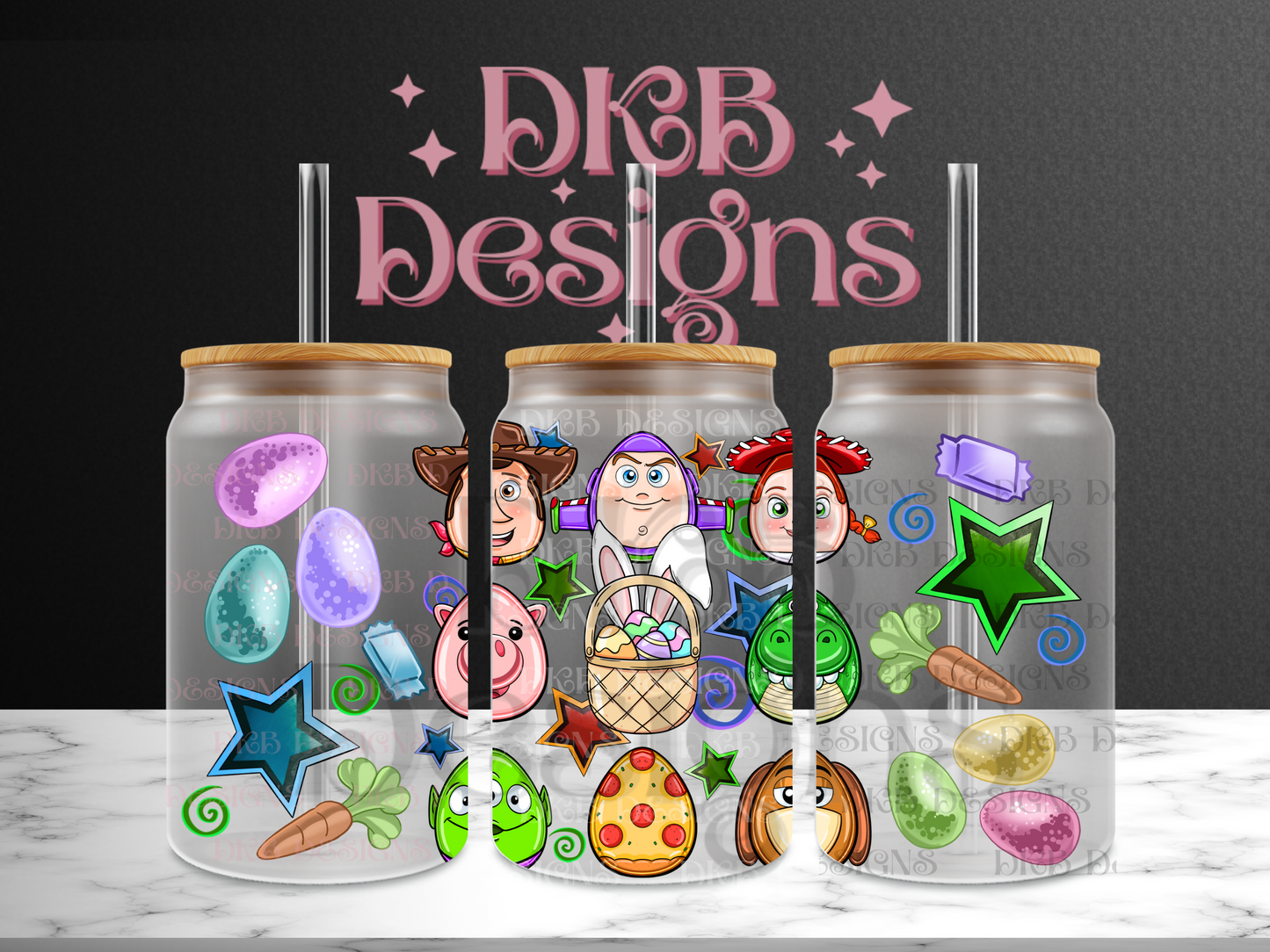 Easter toys 16oz glass can UV DTF