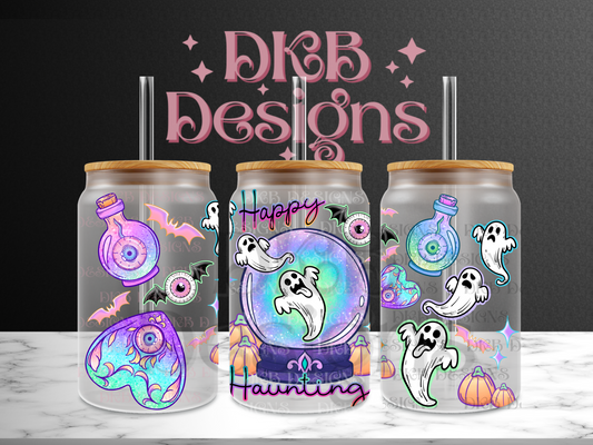 Happy haunting 16oz glass can UV DTF