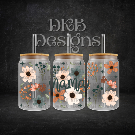 Mama florals 16oz glass can UV DTF