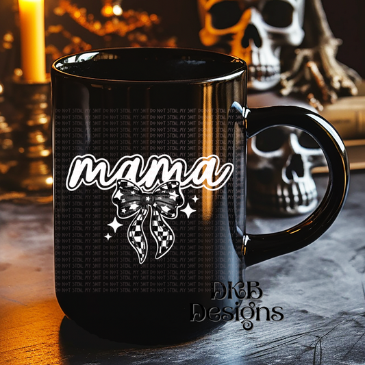 Mama checker bow white UV DTF