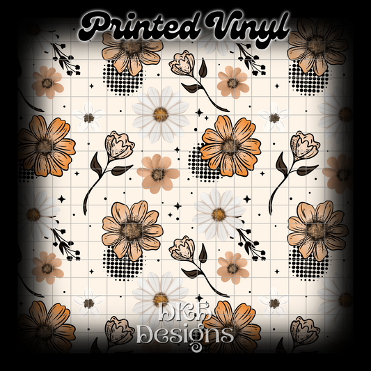Orange tan white florals Vinyl