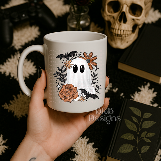 Orange floral ghost UV DTF