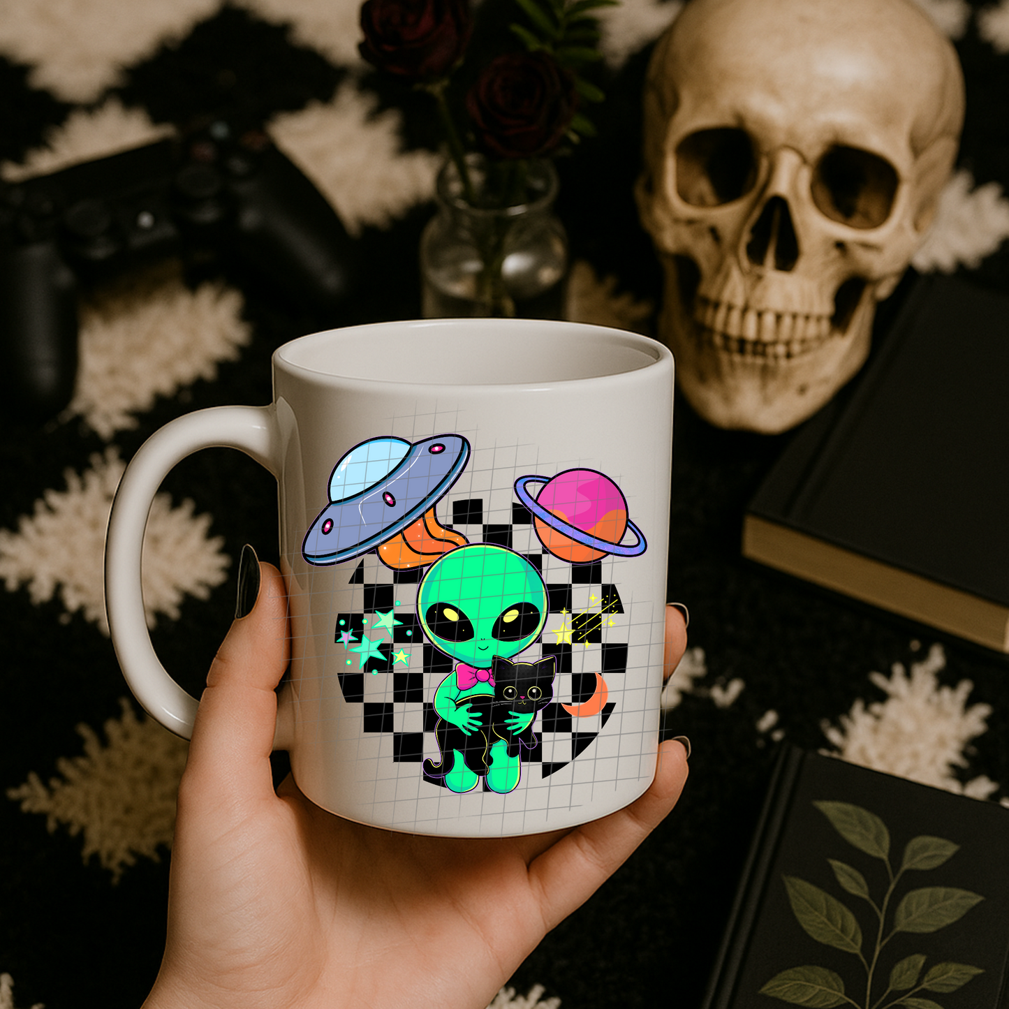 Alien cat pink  UV DTF