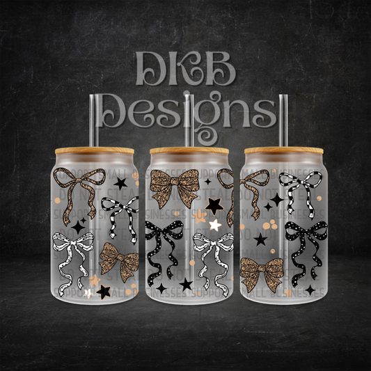 Cheetah bow 16oz glass can UV DTF