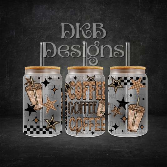 Coffee repeated cold 16oz glass can UV DTF