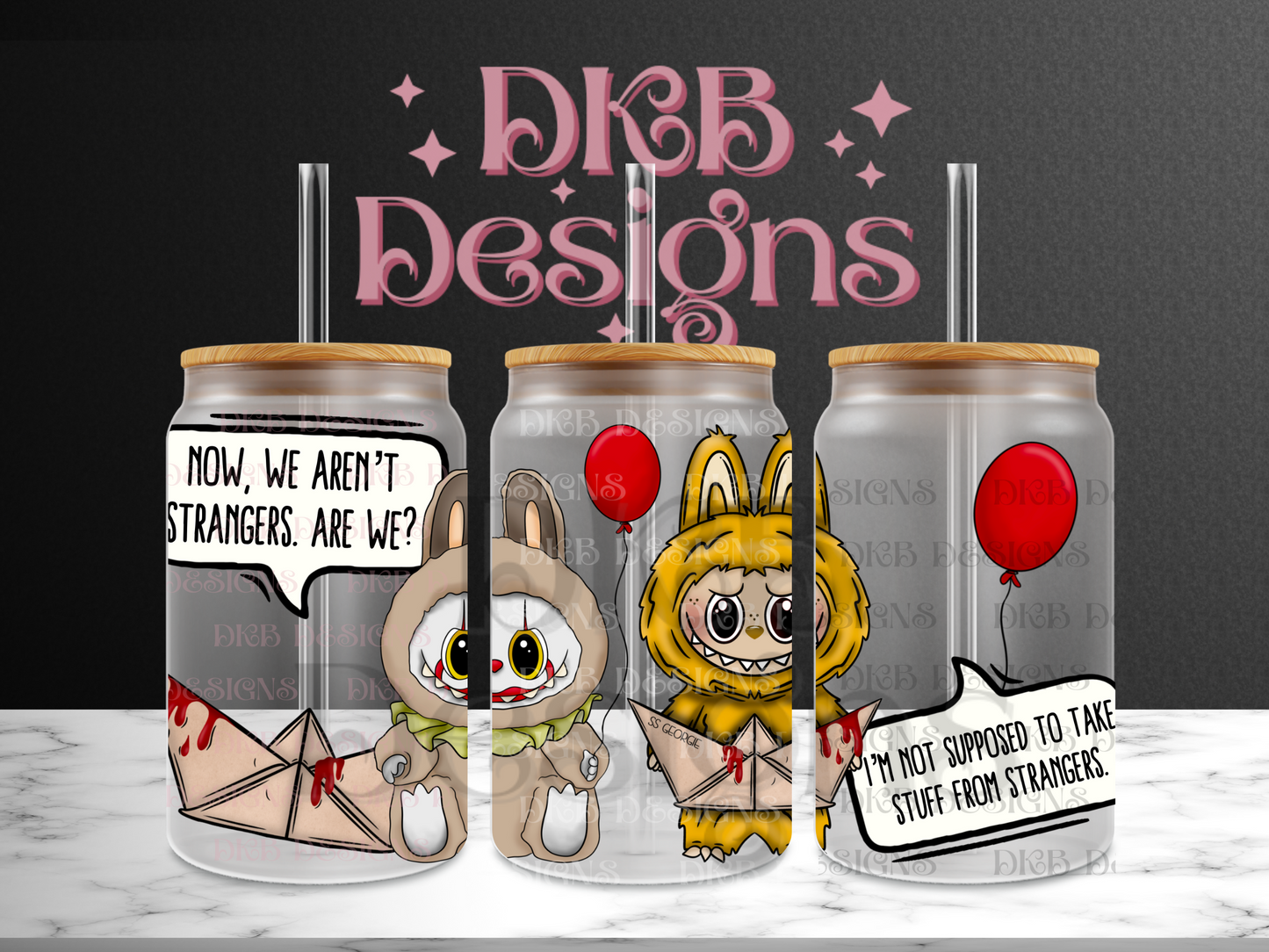 Horror monsters pw&g 16oz glass can UV DTF