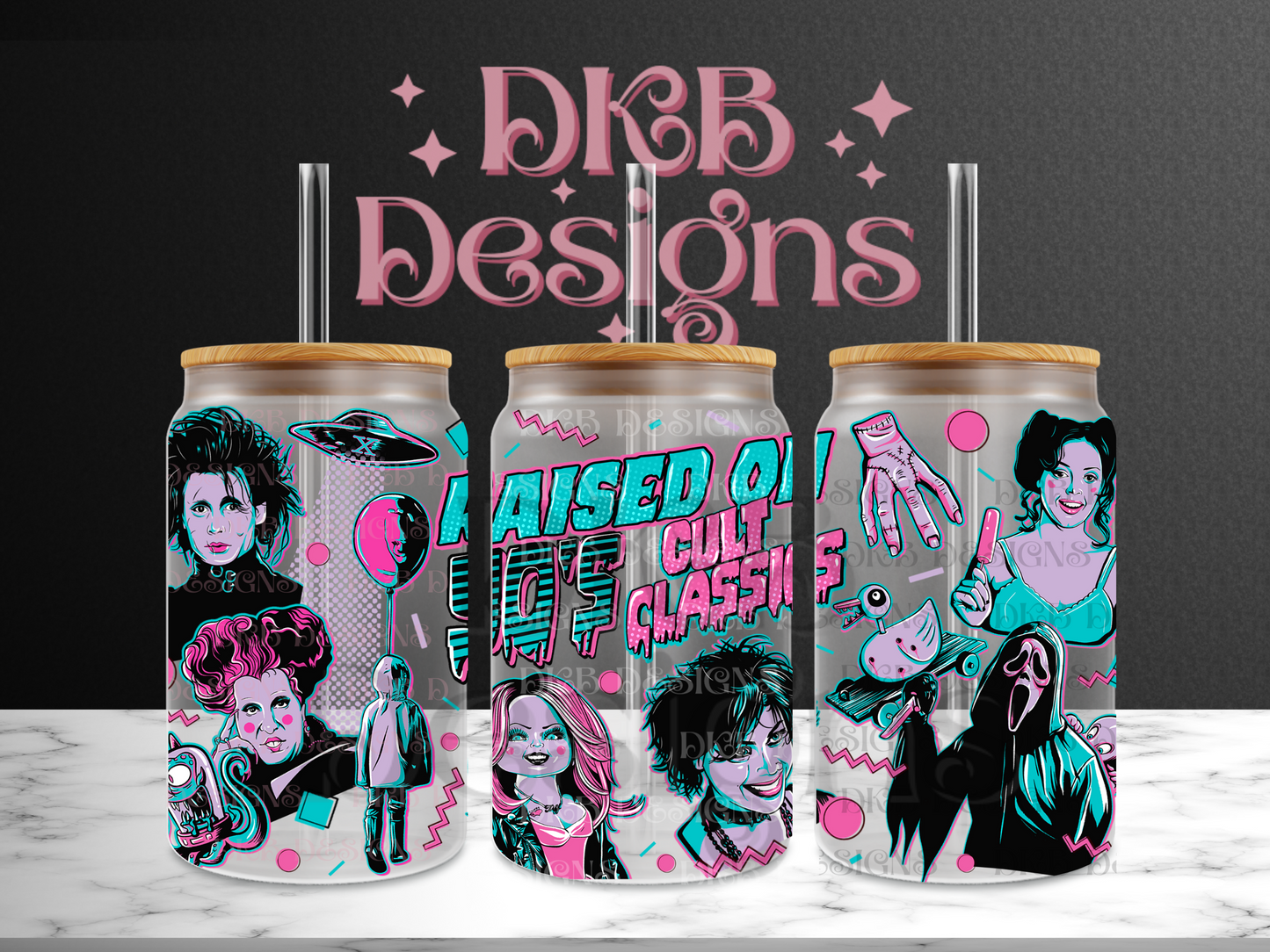 Raised on 90s cult classics 16oz glass can UV DTF