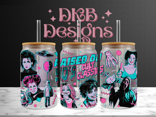 Raised on 90s cult classics 16oz glass can UV DTF
