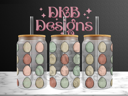 Eggs 16oz glass can UV DTF