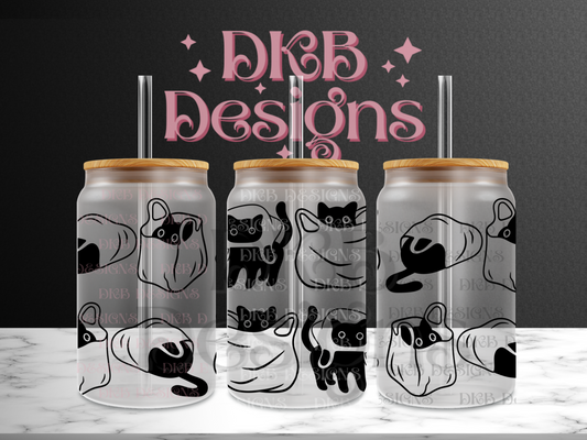 Cats and bags 16oz glass can UV DTF