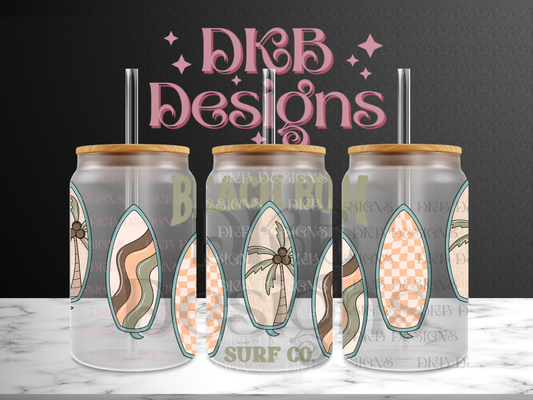 Beach bum 16oz glass can UV DTF