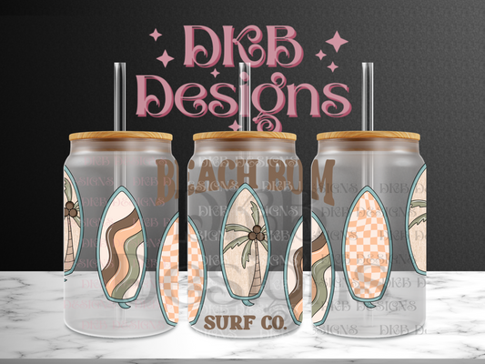 Beach bum 16oz glass can UV DTF