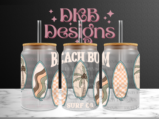 Beach bum 16oz glass can UV DTF