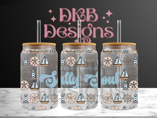 Salty soul 16oz glass can UV DTF
