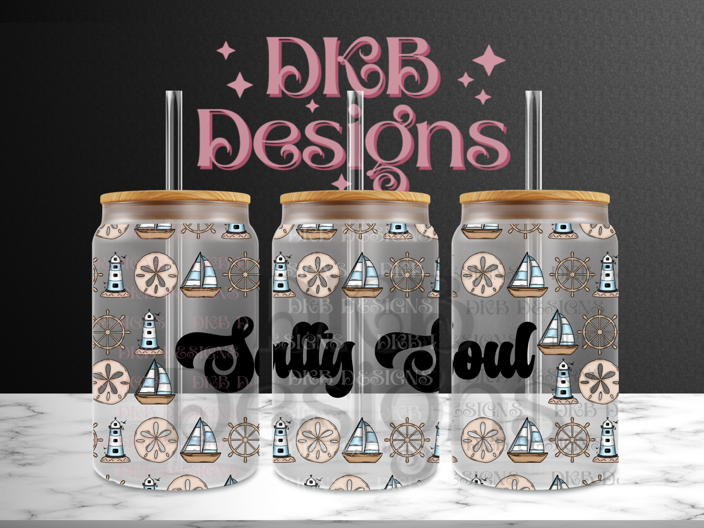 Salty soul 16oz glass can UV DTF