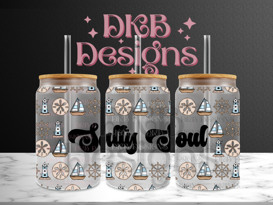Salty soul 16oz glass can UV DTF
