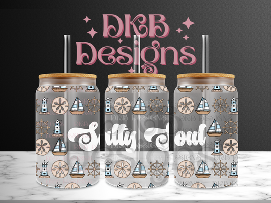 Salty soul 16oz glass can UV DTF