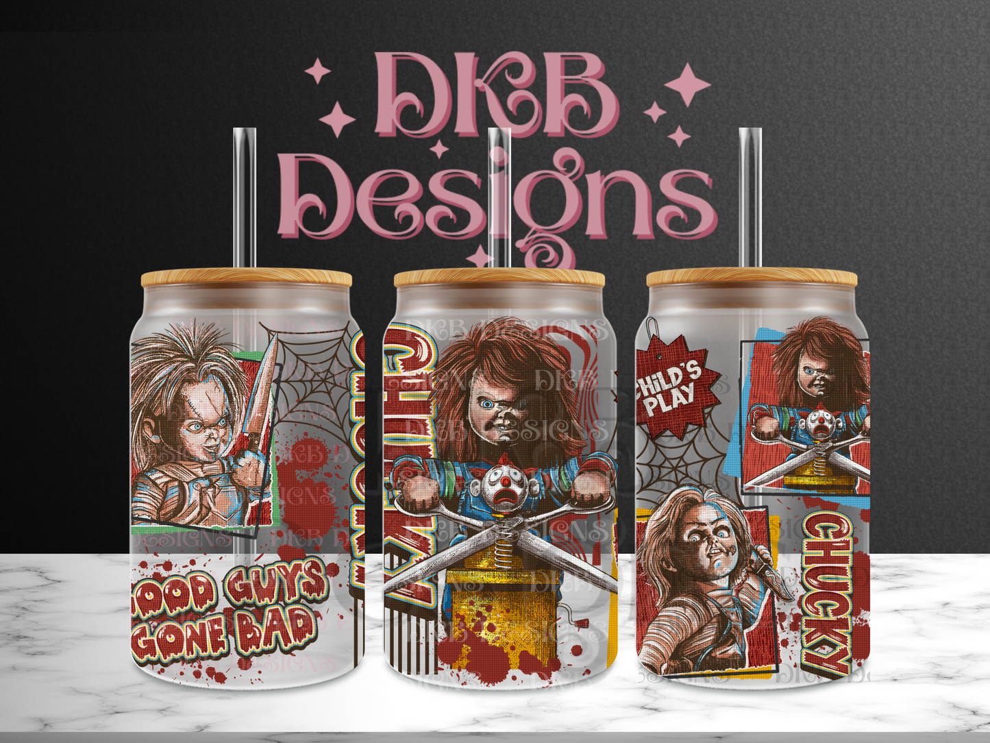 Good guys gone bad 16oz glass can UV DTF