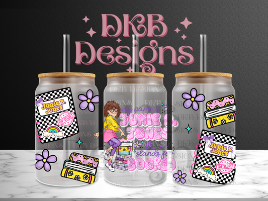 B is for booked 16oz glass can UV DTF