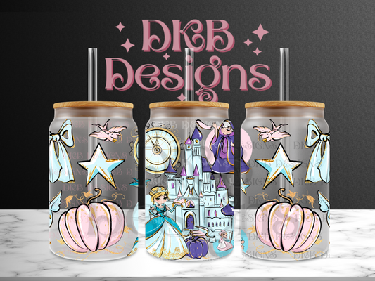 Princess 16oz glass can UV DTF