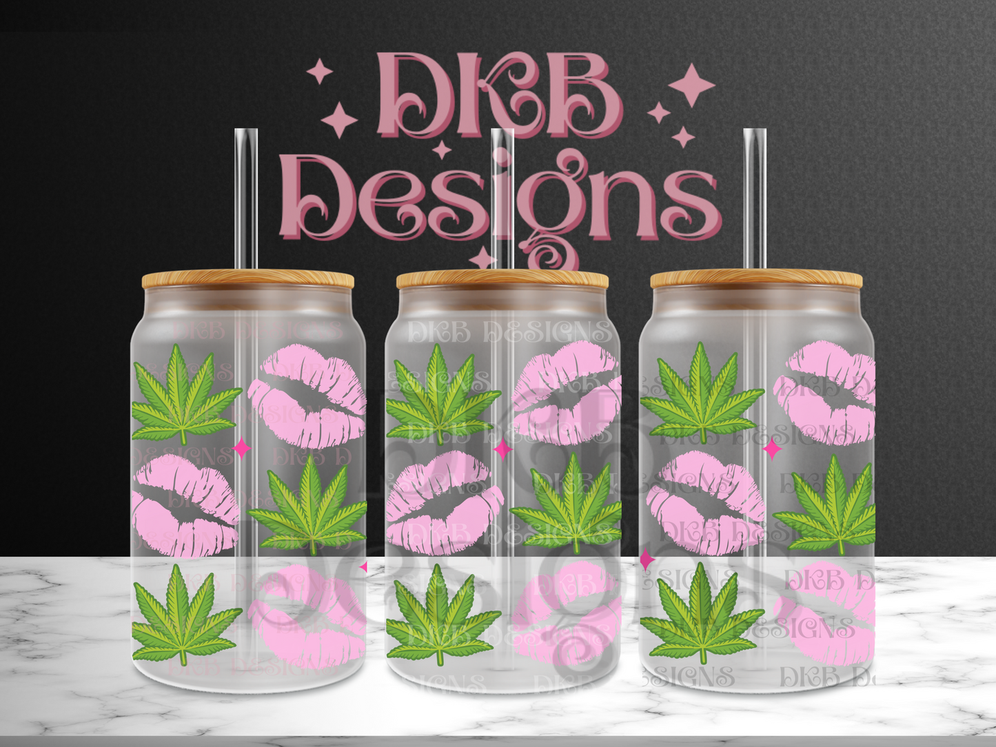 Kiss weed 16oz glass can UV DTF