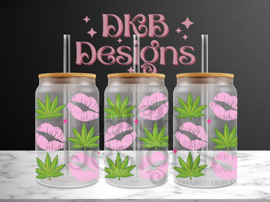 Kiss weed 16oz glass can UV DTF