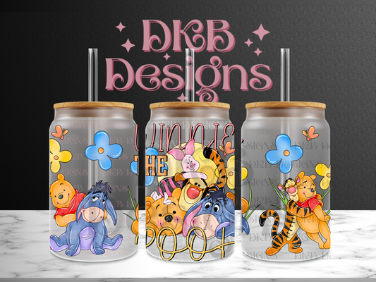 Bear 16oz glass can UV DTF