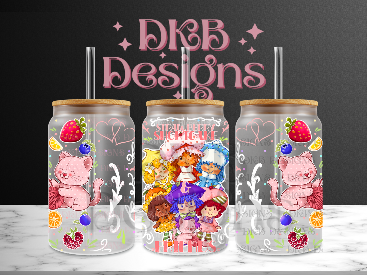 Strawberry & friends 16oz glass can UV DTF