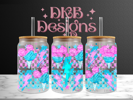 Cotton candy 16oz glass can UV DTF