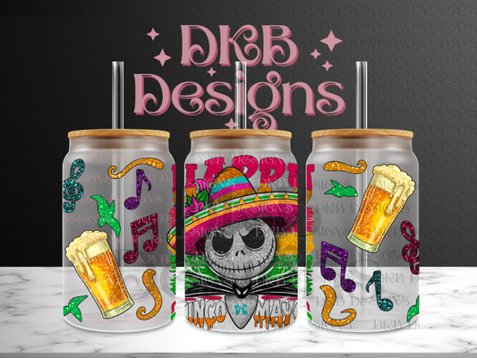 Cinco de mayo 16oz glass can UV DTF