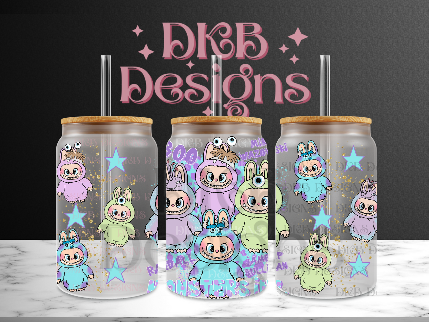 Monsters 16oz glass can UV DTF