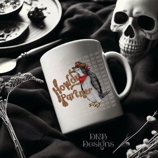 Howdy partner penguin UV DTF