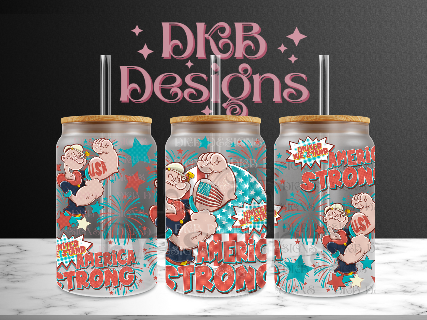 America strong 16oz glass can UV DTF